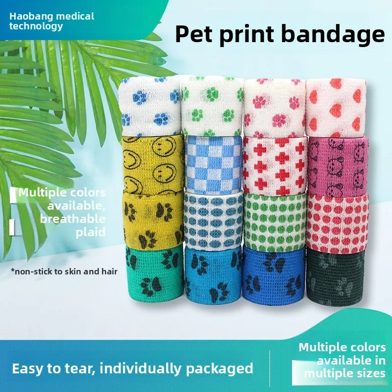 Manufacturer wholesale non-woven self-adhesive elastic bandages  Sports protective ankle pet print finger bandage
