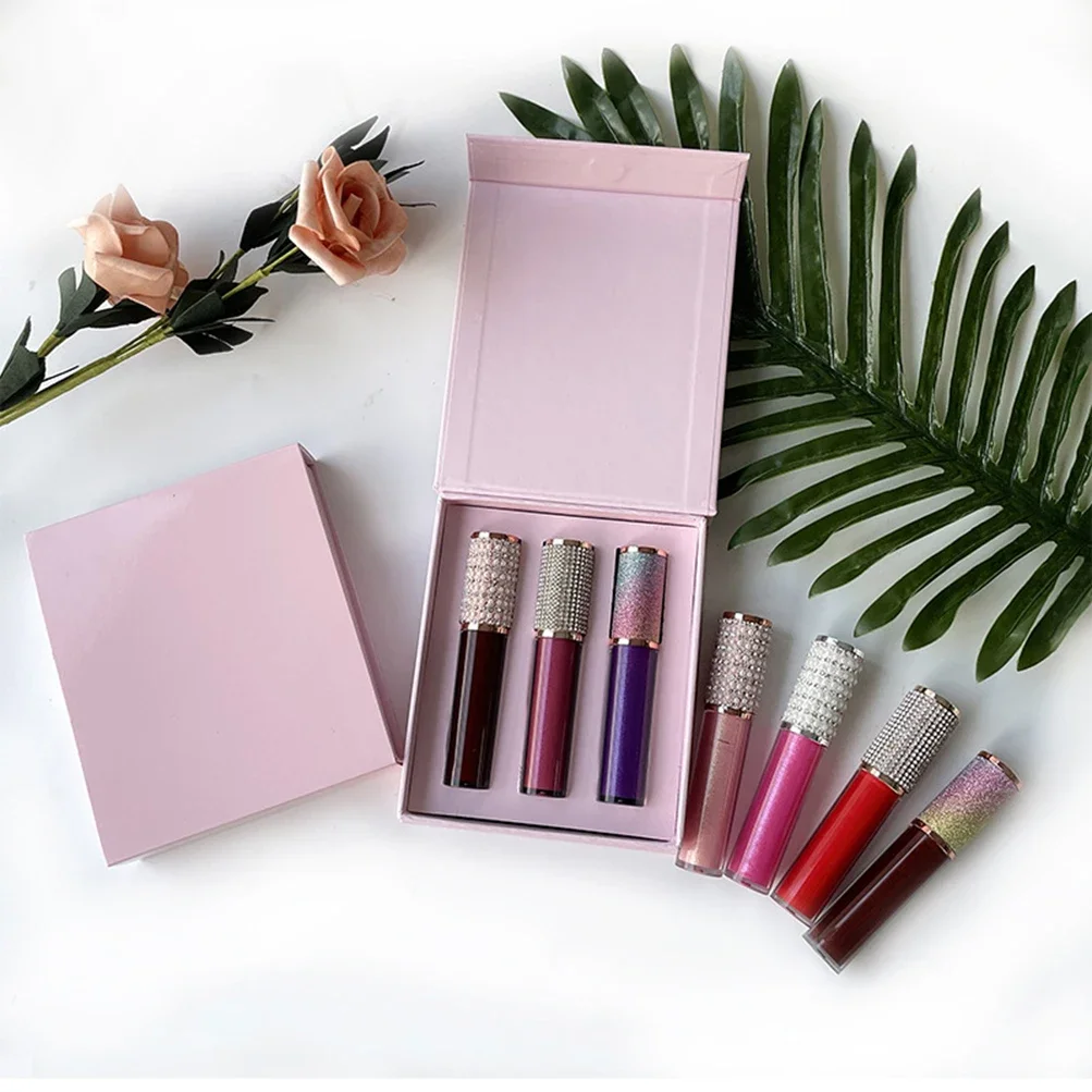 Private Label Liquid Lipstick Kit Custom Bulk Moist 45 Color Waterproof Pigment Makeup Pink Box Diamond Cover tubo trasparente