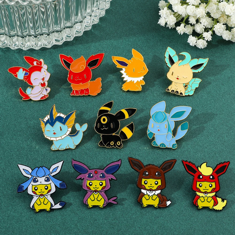 4/5Pcs Cute Pikachu Brooch Set Creative Espeon Umbreon Enamel Pins Wallet Backpack Clothes Jewelry Metal Emblem Accessories Gift view 4