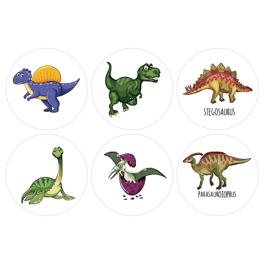 100-500pcs 1\'\' Round Dinosaur Stickers for Kids Teacher Reward Stickers School Supplies Animal Incentive Roll Sticker for Home