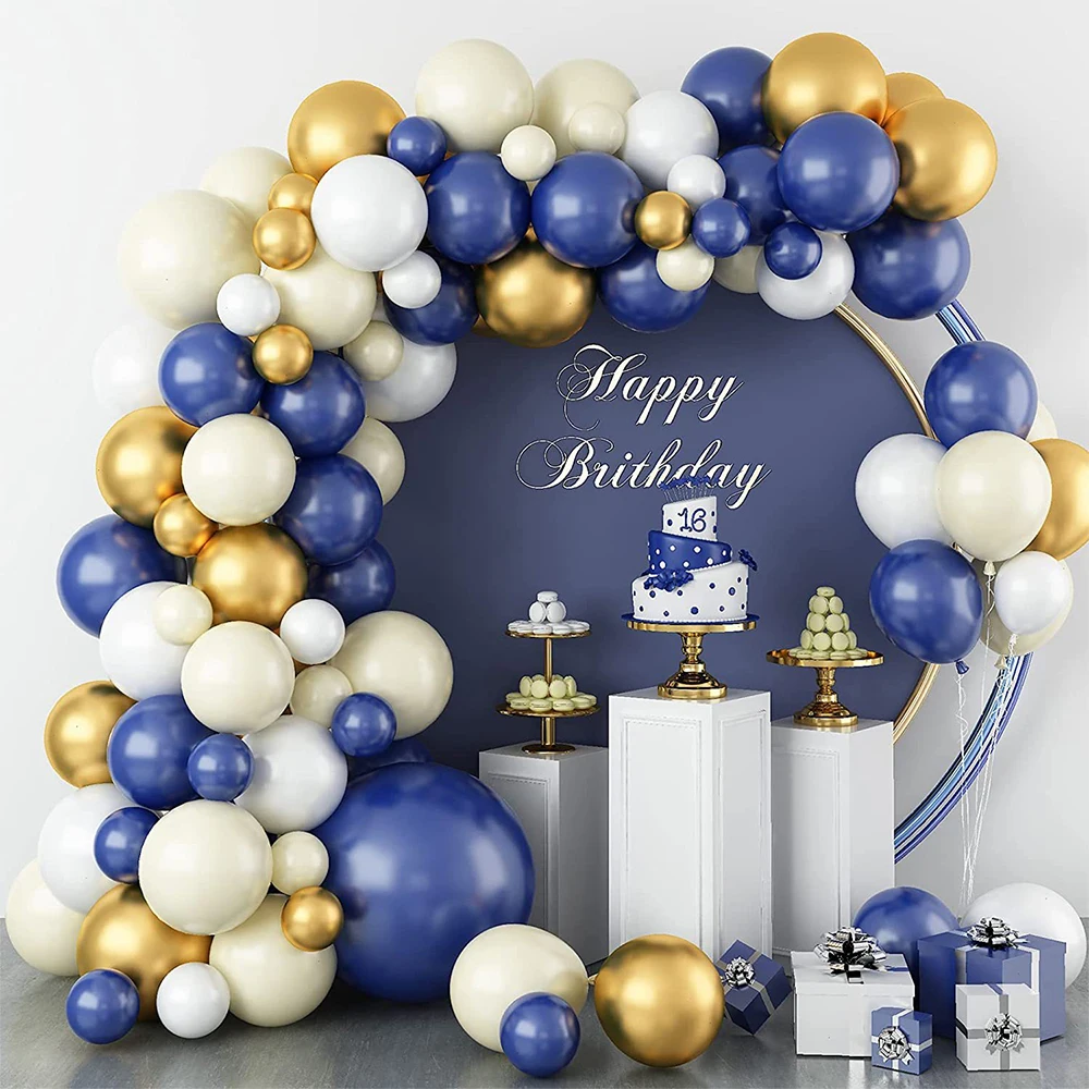 Balloons Arch Blue Gold White Globos Set Birthday Gift Gender Reveal Anniversary Wedding Happy Holiday Decoration Party Supplies