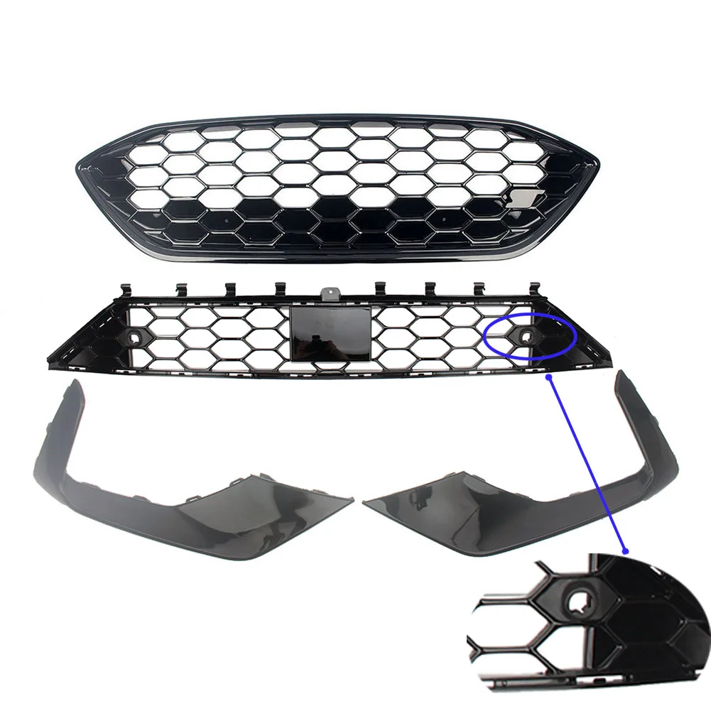 شبكة المبرد للسباق الأمامي شبكة المبرد العلوي والسفلي لفورد فوكس ST ST-Line 2019 2020 2021 2022 MK4 #4