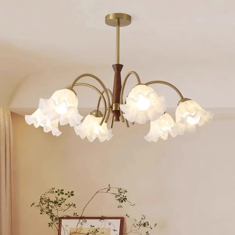 

Nordic Flower Glass Led Chandelier for Living Dining Room Food Tables Bedroom Designer Pendant Lights Home Decor Light Fixture