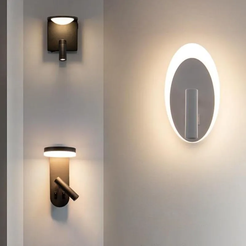 Modern Black and White Creative Wall Lamps LED Rotatable Spotlight Living Room Bedroom Bedside Study