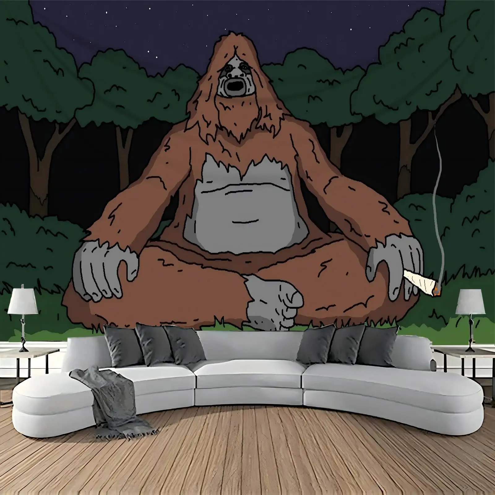 1pc Funny Bigfoot Tapestry The Sasquatch Print Wide Wall Hanging Tapestry For Bedroom Living Room Dorm 28.7*37.4inch 59*78.74in