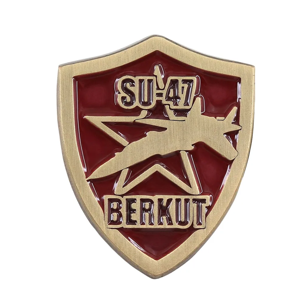 Su-47 Burke Fighter Jet Shield-Shaped Pin Vintage Military Jet Brooch Aviation Badge For Backpacks And Clothing Collectible Gift