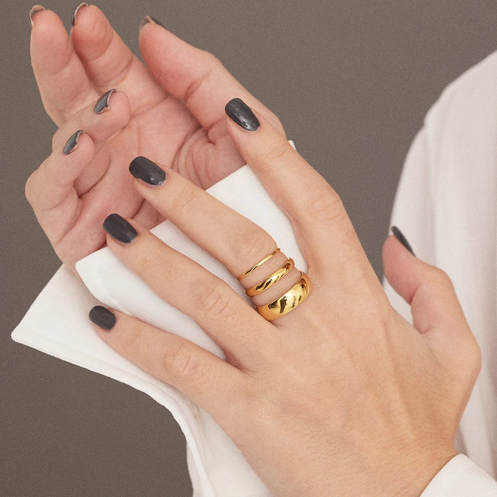 e-Manco Trendy Stainless Steel Rings for Women Vintage Geometric Pinky Ring Dainty Stackable Round Midi Rings Jewellery