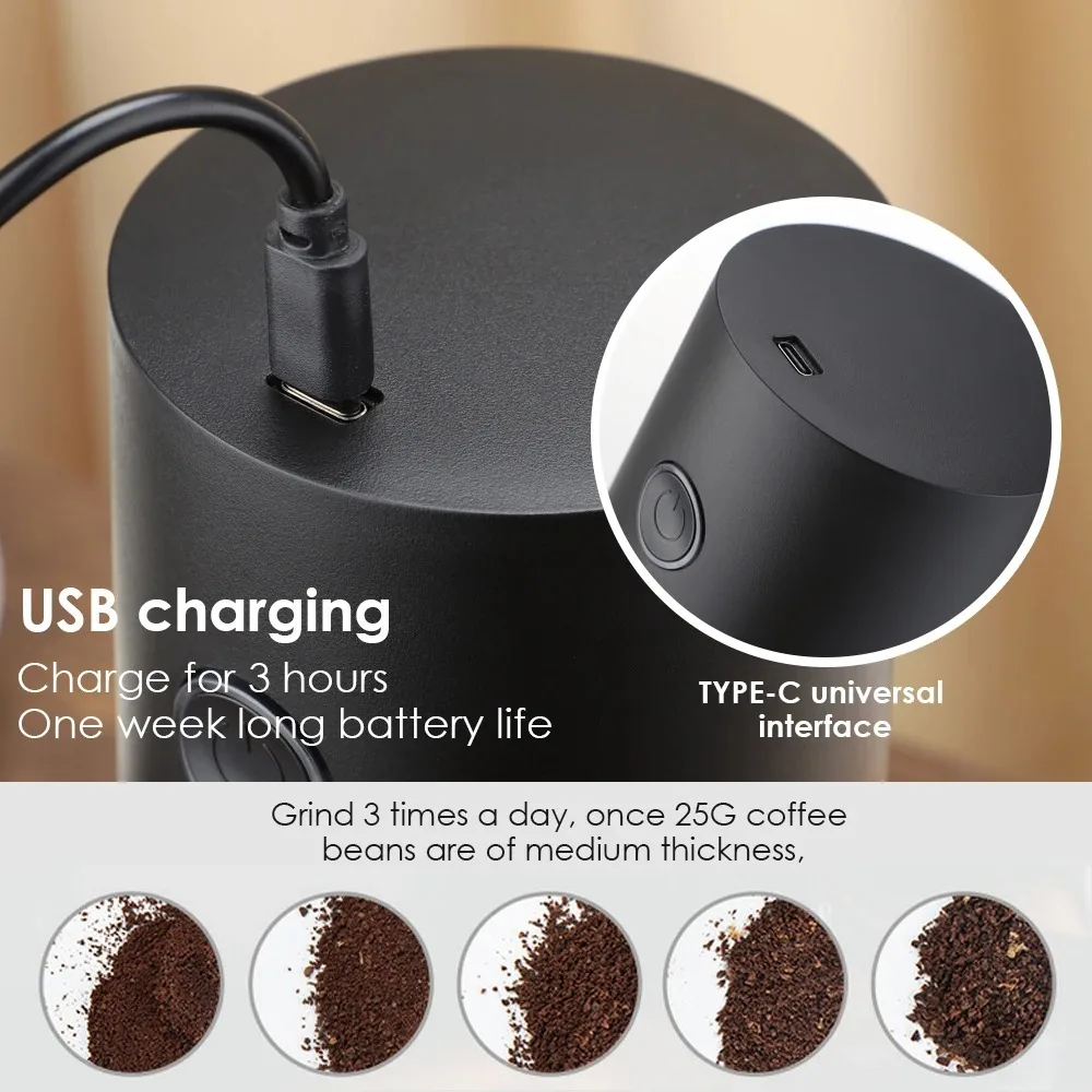 Portable Electric Coffee Grinder Cafe Automatic Coffee Beans Mill Conical Burr Grinder Machine for Home Travel USB Rechargeable