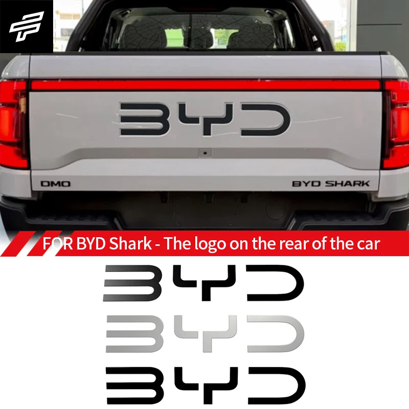 

For BYD Shark Pickup Rear Emblem – Car Badge Decoration, Matte Black / Gloss Black / Gloss Silver, PC Material.2024+