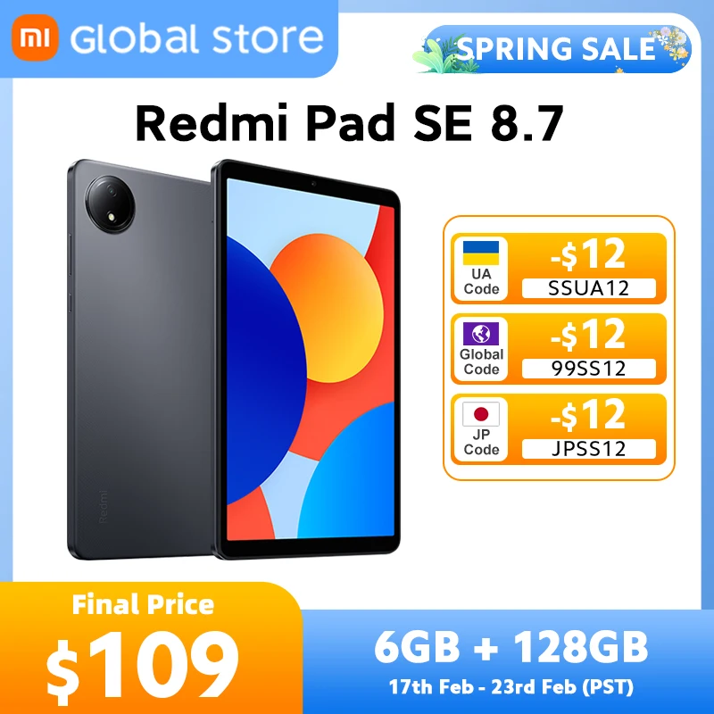 Global Version Xiaomi Redmi Pad SE 8.7 LCD 6650mAh Battery 8MP Camera 90Hz MediaTek Helio G85 octa-core CPU 18W fast charging