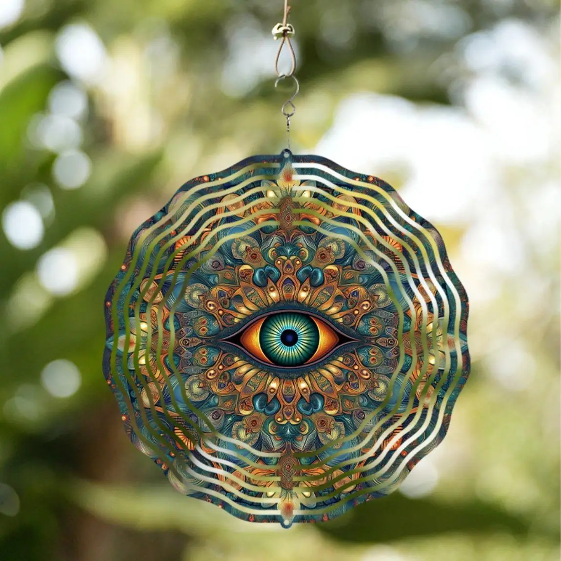 Wind Spinner 10 Inch, Metal 360° Rotating Garden Decoration, Outdoor Kinetic Yard Art with Eye Design
