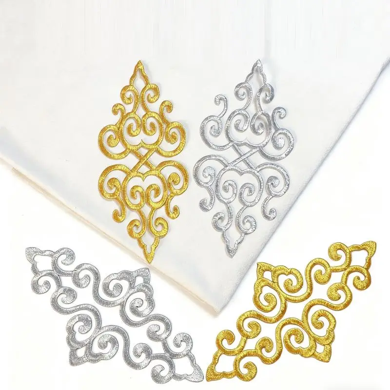 Gold- und Silberfarbene Blumenstickerei-Aufnäher für Bühnenkostüme, Kleidung, DIY-Handarbeiten und Accessoires – Detail 2