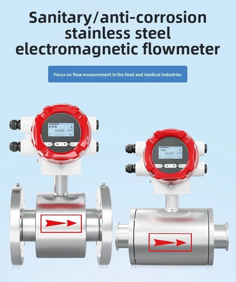 Electromagnetic Flowmeter Sanitary PTFE Lining Corrosion Resistant Tri Clamp Stainless Steel for Hydrochloric Acid Measurement