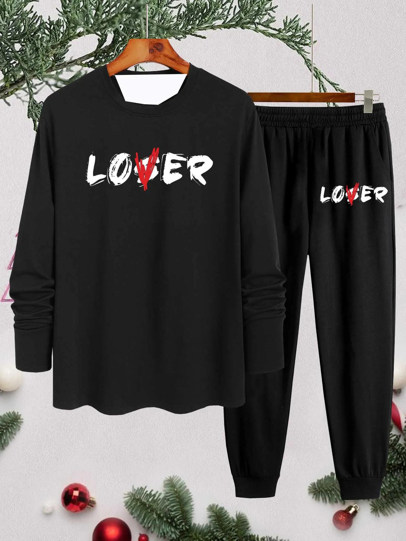

Autumn fashion Y2K men's sports suit LOVE3D printed quick drying long sleeved T-shirt outdoor fitness essential two-piece set