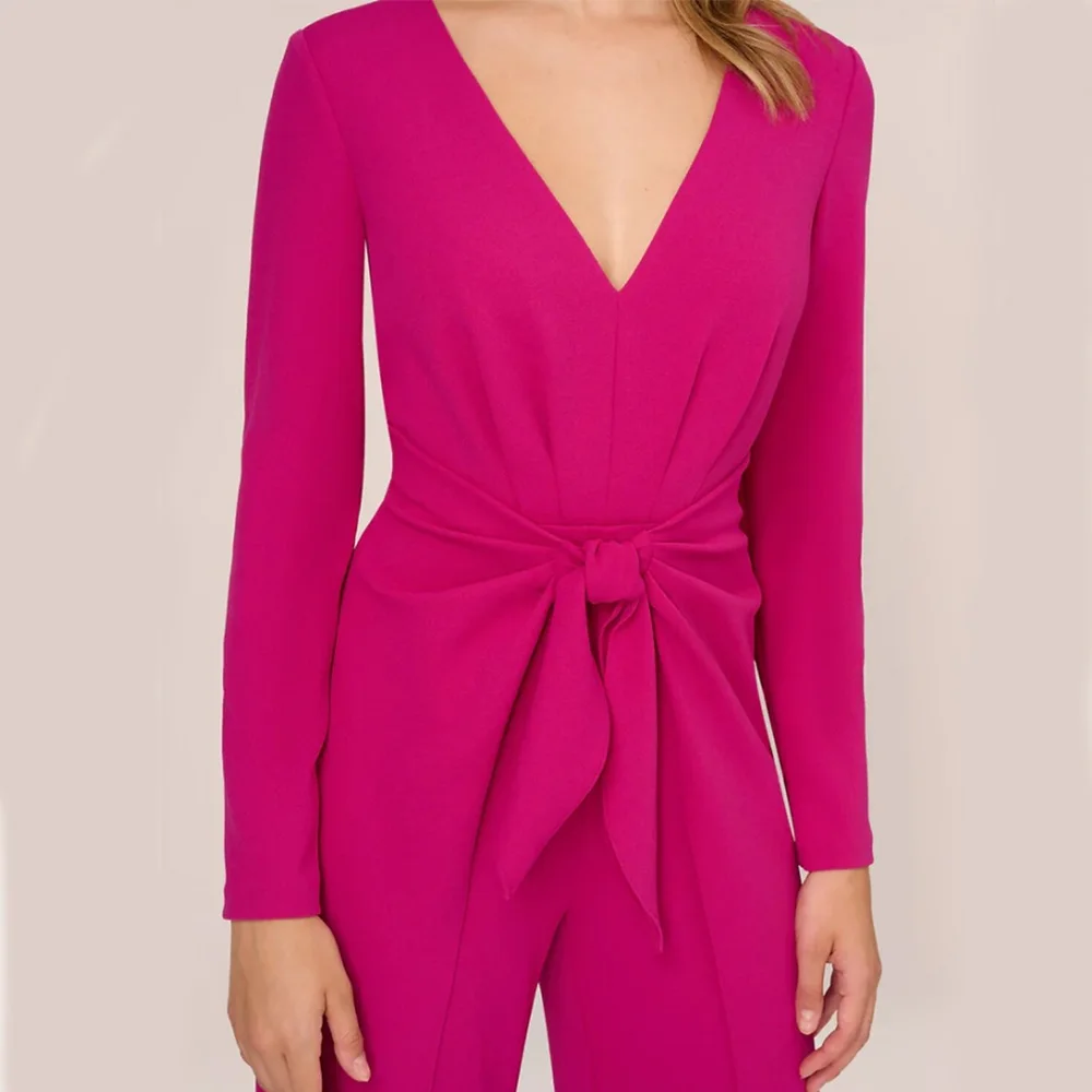 Fuchsia Mother Of the Bride Dresses 2025 Pants Suit V-Neck Chiffon Wedding Guest Gowns with Bow Dress Women For Wedding Party
