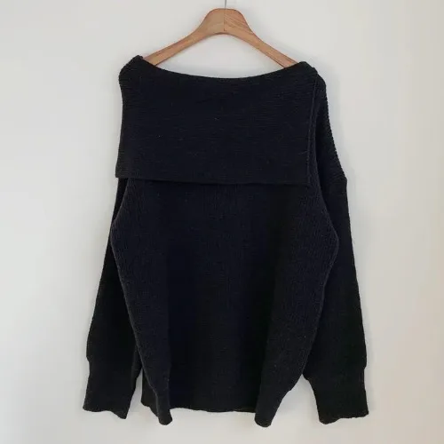 Sexy One Shoulder Short Knit Pullovers Women Fall Winter American Thickened Long Sleeve Sweater Tops 3 Colors