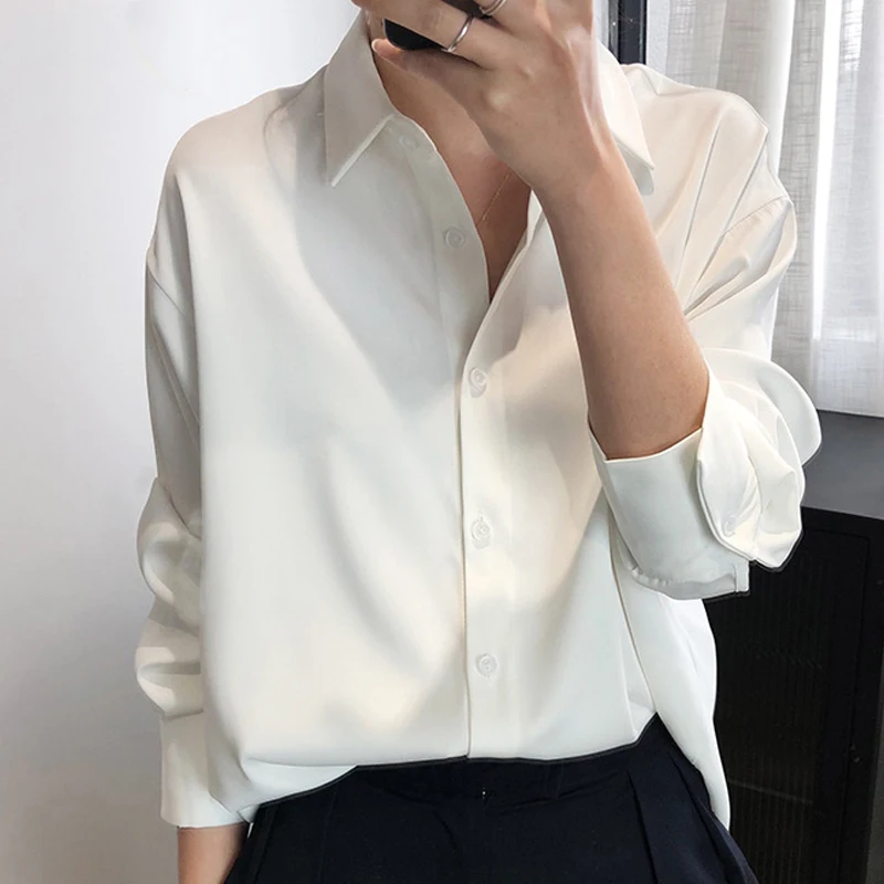 

Новинка Весна 2023, однотонная шифоновая блузка, Женская Повседневная офисная рубашка, элегантные белые топы, винтажная одежда с длинным рукавом, блузы 12534