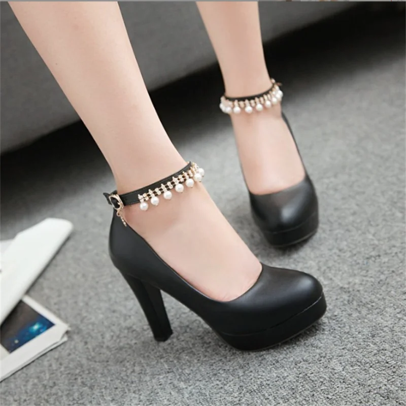 Woman Pumps Ankle Strap Girls Wedding Party Shoes Platform Dress Women Shoes High Heels Suede Ladies Shoes Size 32-43