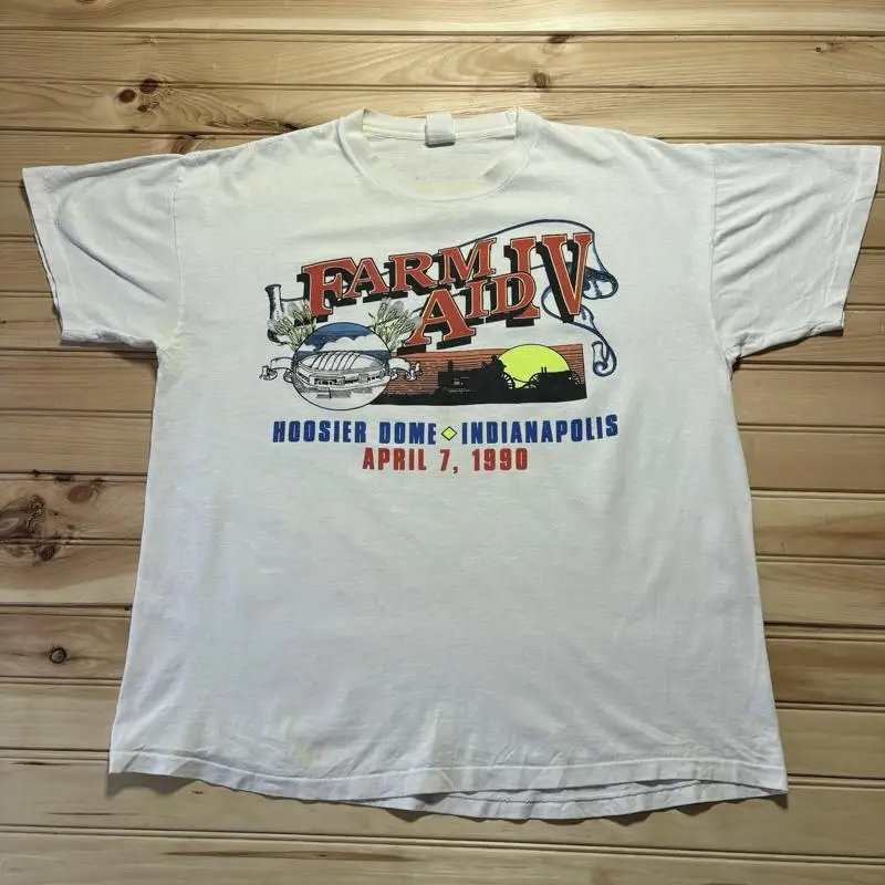 Vintage 90S Farm Aid Iv Tour Hoosier Dome 1990 Camiseta Tamanho Xl