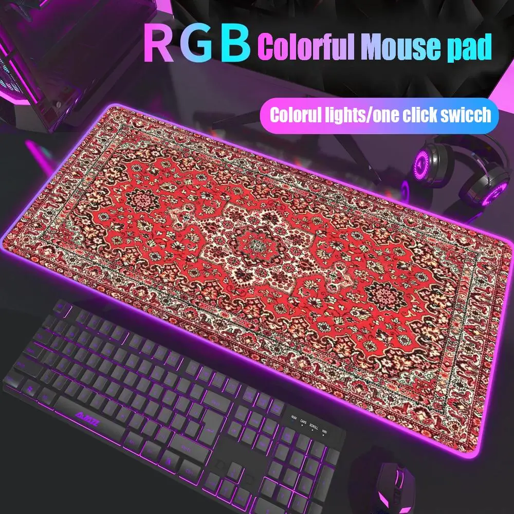 

Religious Carpet Pattern Mouse Pad Gamer Rgb Desk Mat Back Light Led Mousepad Setup Gaming Accessories Deskmat Big Mousepad