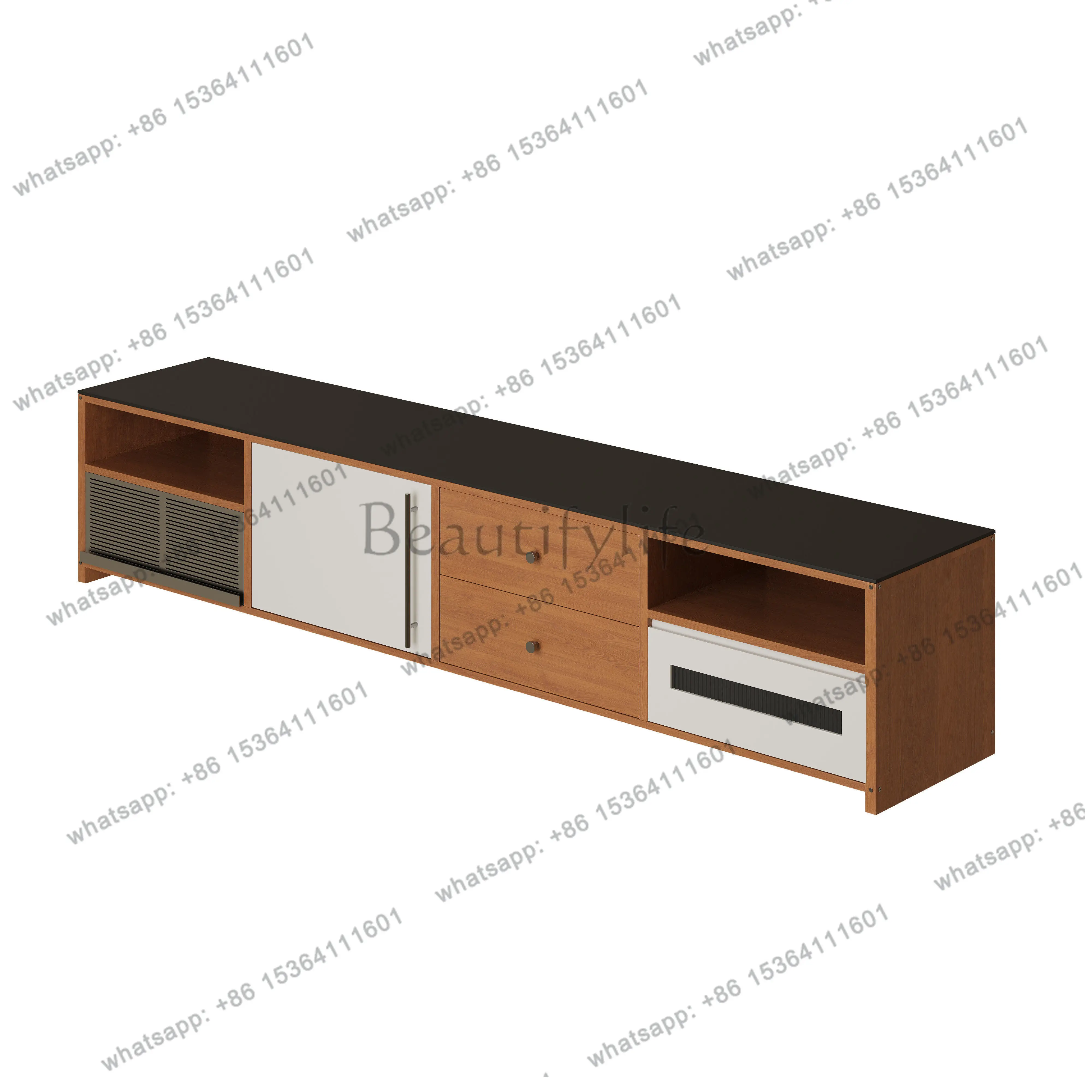 Retro simple texture TV cabinet Solid wood living room wall storage cabinet