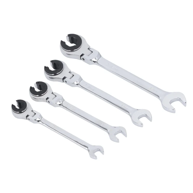 6Pcs Ratcheting Wrench Set 10-17mm Metric Open Flex Head 72 Teeth Gear Open End Adjustable For Air Conditioning Tubing