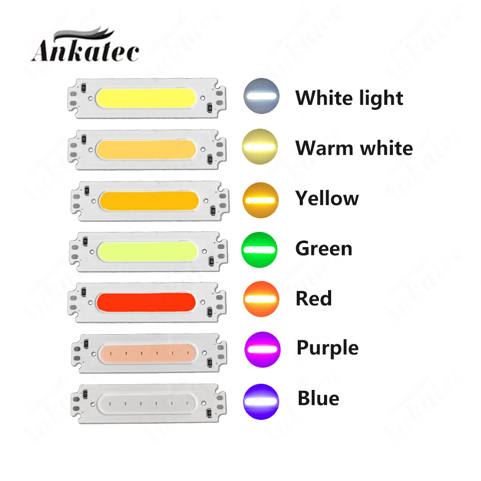 2W 200mA DC 12V LED COB Light Source Long Aluminum Plate Warm White Orange Yellow Red Green Blue Purple Lamp Chip for Floodlight