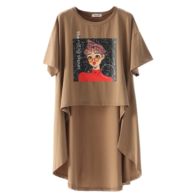 Robe t-shirt mi-longue irrégulière pour femmes, devant court, dos long, robes Hip Hop, été, nouveau, 2024