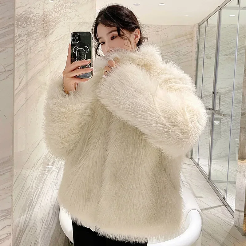 Giacca invernale da donna in pelliccia solida a maniche lunghe ispessita corta in pelliccia di volpe colletto quadrato giacca in pelliccia imitazione peluche da donna