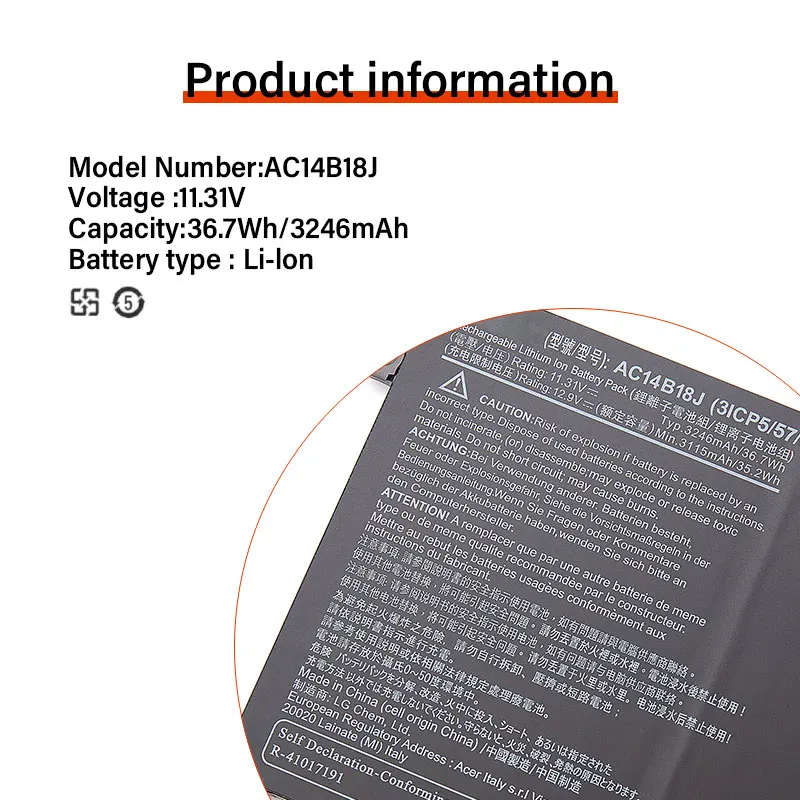 Ac14b18j ac14b13j bateria do portátil, para acer aspirar e3-111 e3-112 e3-112m es1-531 ms2394 b115-mp ex2519 n15q3 n15w4, 11.4v