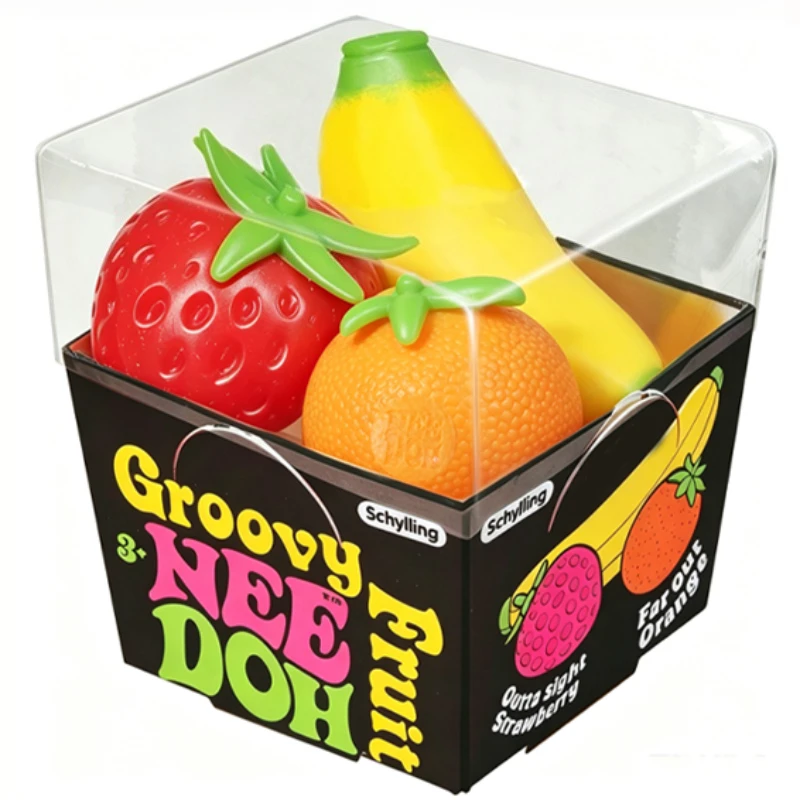 Nee Doh Fruit Stress Ball, Elastic Soft Squishy Fidget Toy, Banana Strawberry Orange Squeeze Sensory Toy Girl Gift