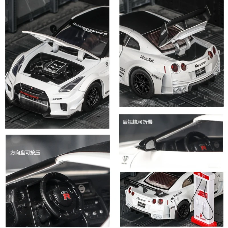 1:24 GT‑R R35 Simulation Alloy Car Model Sound and Light Sound Effect Pullback Desktop Ornament Toy Gift