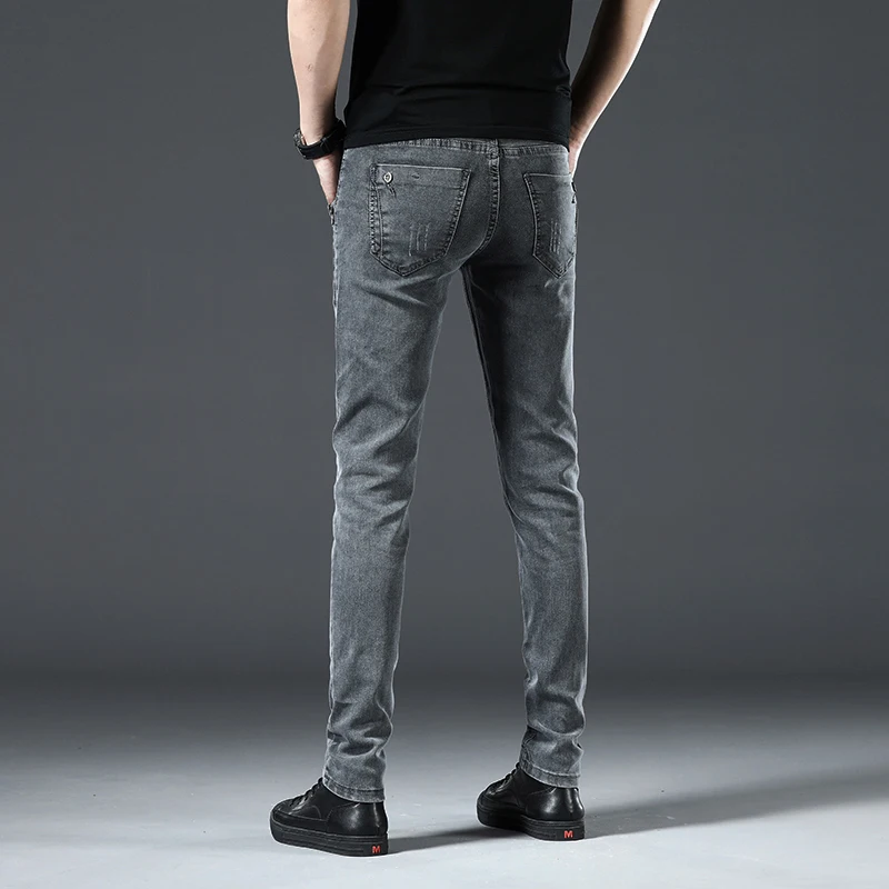 Brand Clothing Men Jeans Grey Elasticity Slim Skinny Business Casual Classic Edition Type Comfortable Male Denim Pants