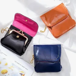 Genuine Leather Coin Purse Women Cowhide Change Purse Metal Hasp Closure Card Holder Wallet Vintage Kiss Buckle Small Clutch Bag