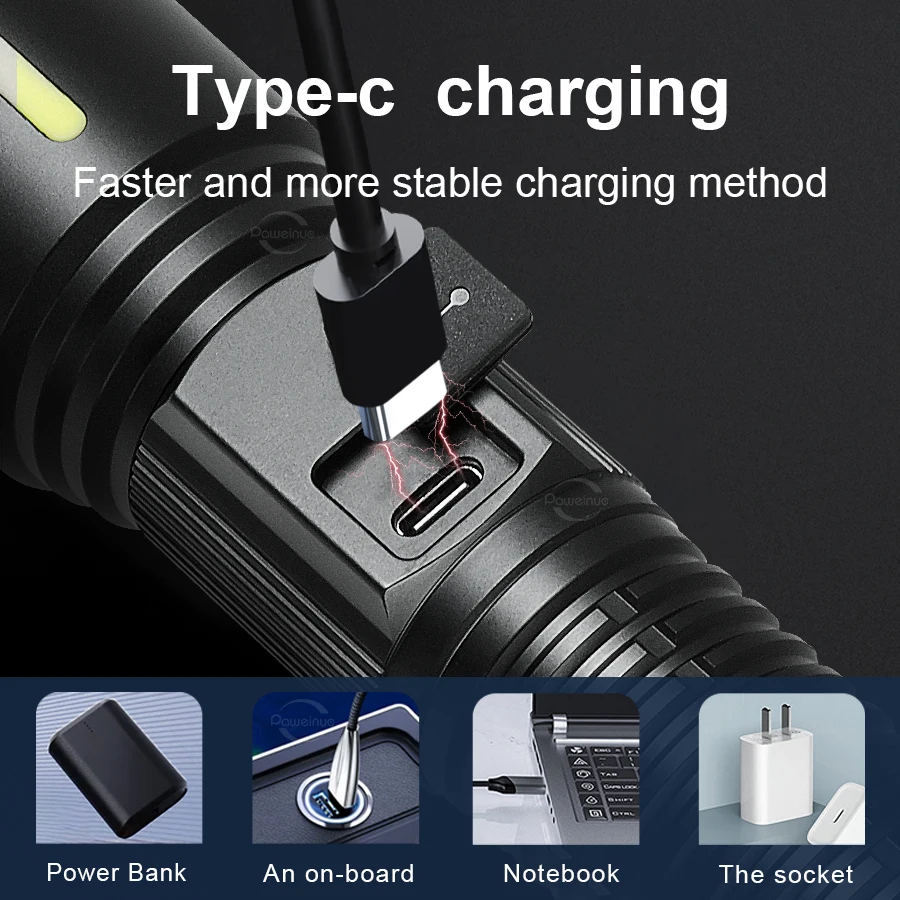 200000LM أقوى مشاعل 5 طرق نوع C قابلة للشحن LED الشعلة زوومابلي عالية الطاقة مصباح ليد جيب USB فانوس تكتيكي