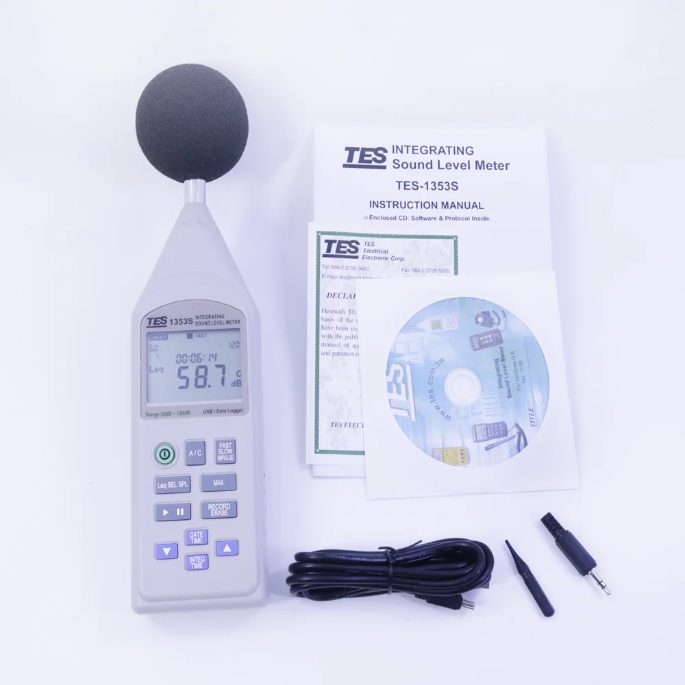 TES-1353S Integrating Sound Level Meter (USB) Handheld Noise Meter Decibel Meter Measurement Level 30dB to 130dB