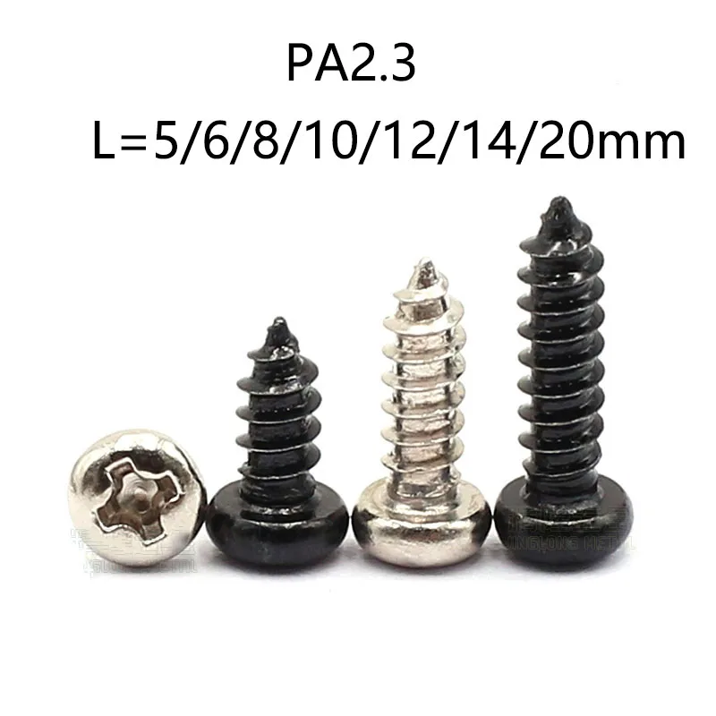 

100Pcs PA2.3*L=5/6/8/10/12/14/20mm Carbon Steel Mini Micro Phillips Round Head Cross Screw Self Tapping Wood Screws