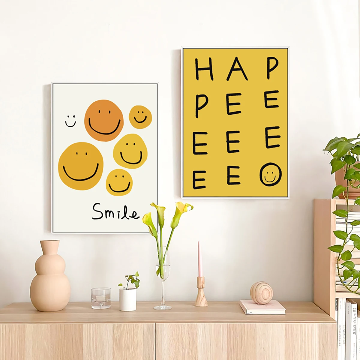 Cartoon Cute Smiley Face Alphabet Canvas Print Painting Children's Room Poster, Wall Picture Art, Home Decor, 2 Sets