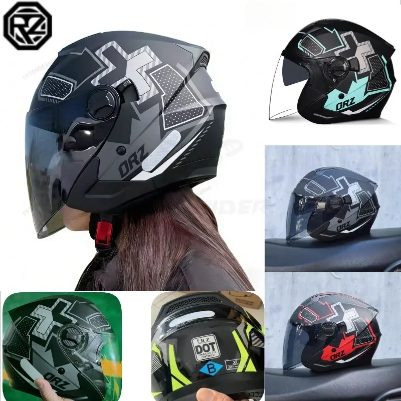 ORZ Motorcycle Helmet DOT Certification Double Mirror Universal Half Helmet Four Seasons Village Riding Cascos Para Moto 헬멧반모
