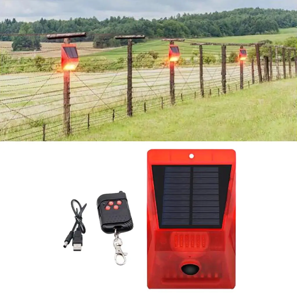 Solar Sound Alarm Light 8-LED 129db Home Security Alarm System Garden Yard