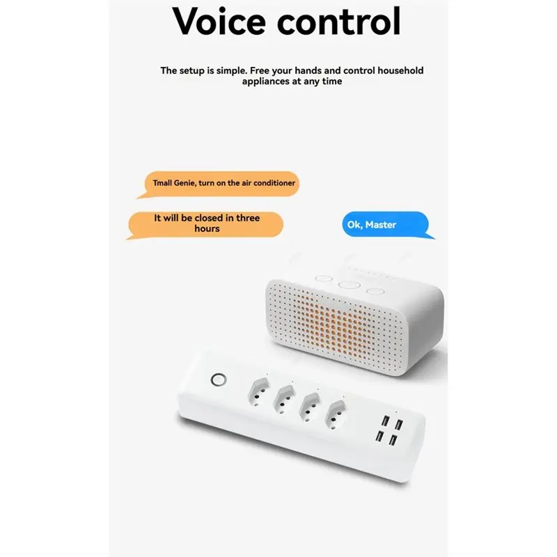 ABKJ-Desktop Multi-Plug Power Strip With 4 USB Ports WIFI APP Control Timing Power Calculation BR Plug Outlet