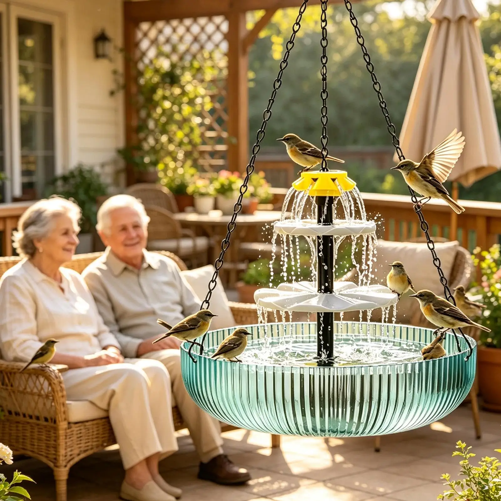 Bird Bath With Solar Fountain 3 Tiers Cascading With 13.7in Metal Chain Solar Bird Bath Water Fountain For Garden Patio Porch