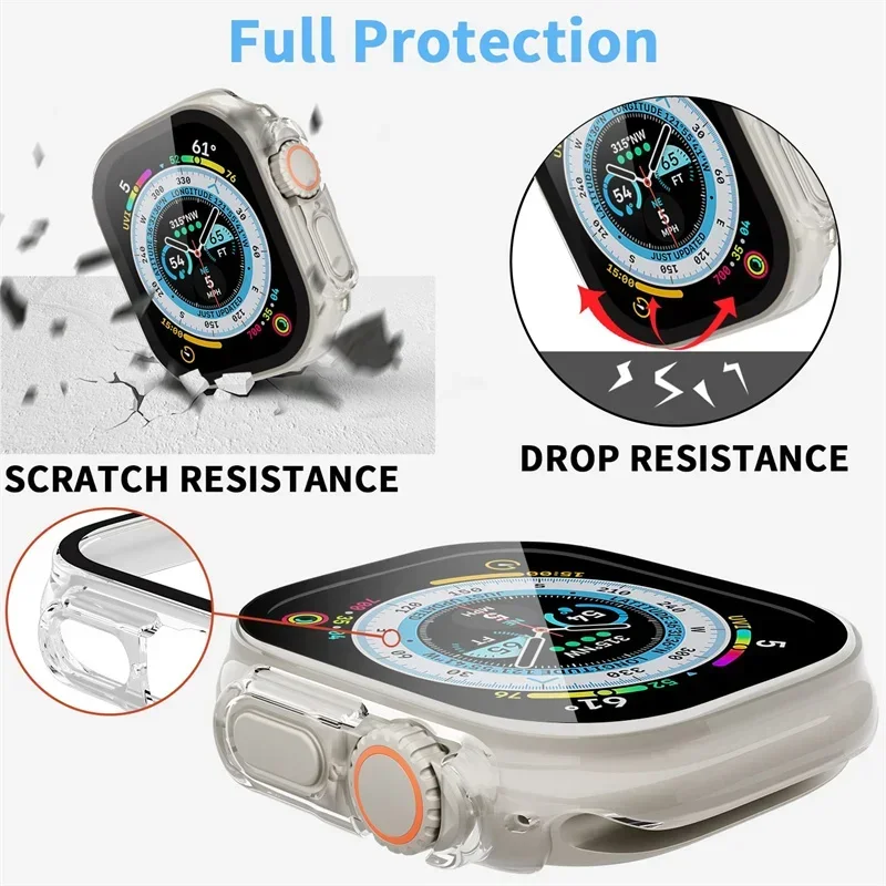 Screen Protector For Apple Watch Ultra Case 49mm Accessories PC Shockproof Bumper+Tempered Glass iwatch Series Ultra 1 2 Cover