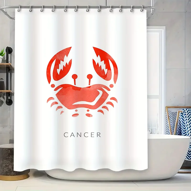 Red Crab Shower Curtain Cancer Zodiac Sign Decor for Bathroom Waterproof Fabric with Hook Rings 72x84in (White)
