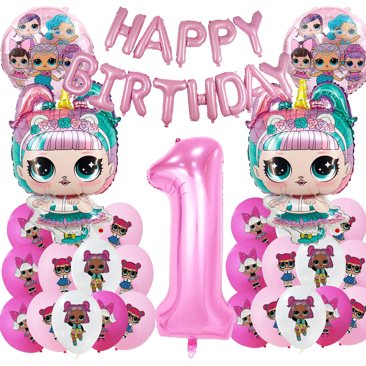 LOL مفاجأة دمية حفلة عيد ميلاد موضوع الزينة انفجارات القش كعكة توبر بالون أطباق ورقية أكواب لإمدادات استحمام الطفل