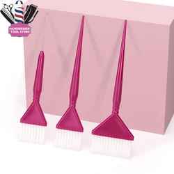 Fuchsia Hair Dyeing Brush Sets Salon Rat Tail Tinting Combs Soft White Bristle Plastic Handle Barber Hairdressing Baked Oil Comb