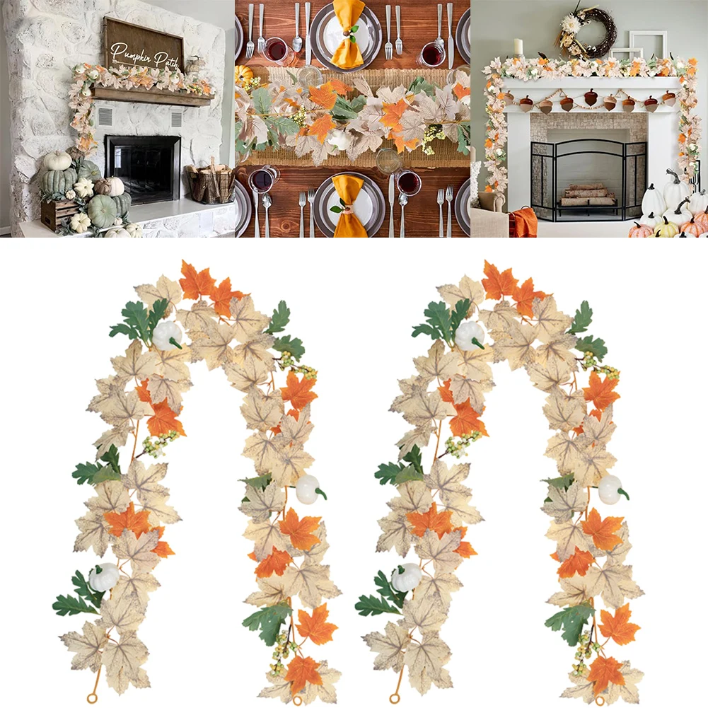 Autumn Wreath - Maple Leafs, White Pumpkins, And Berry Decorations For Front Door Farmhouse Fall Door Wearth Home Outdoors Decor