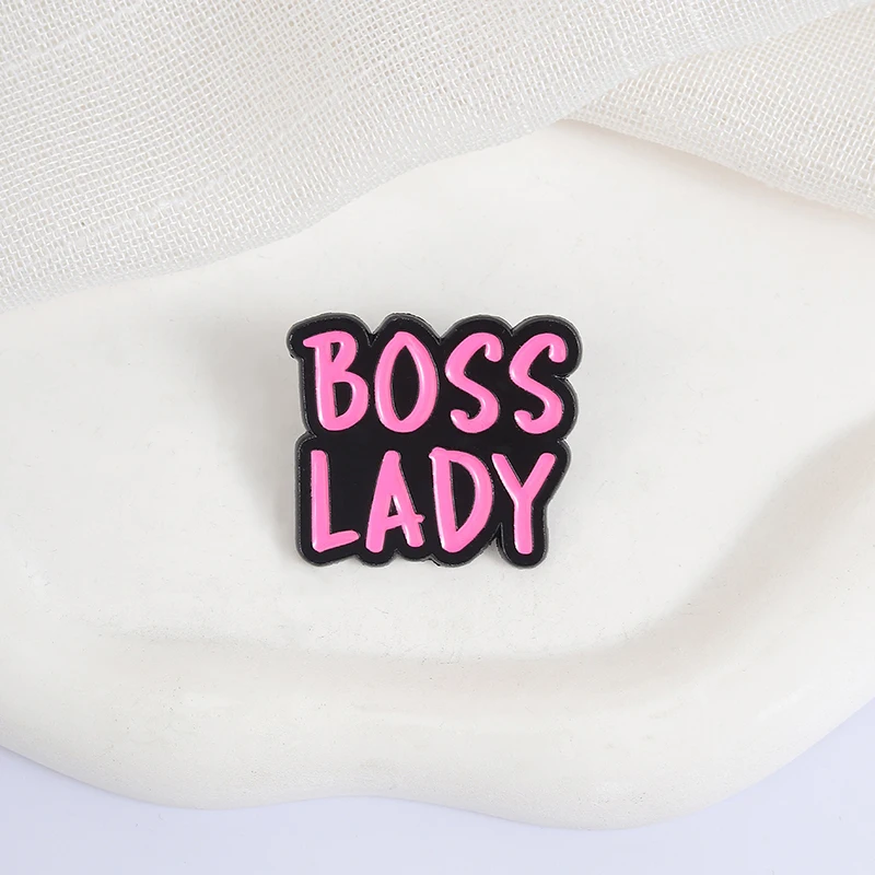 BOSS LADY Enamel Pins Pink And Black Bold Statement Metal Brooches Fashion Lapel Badge Backpack Clothes Jewelry Gift for Friends