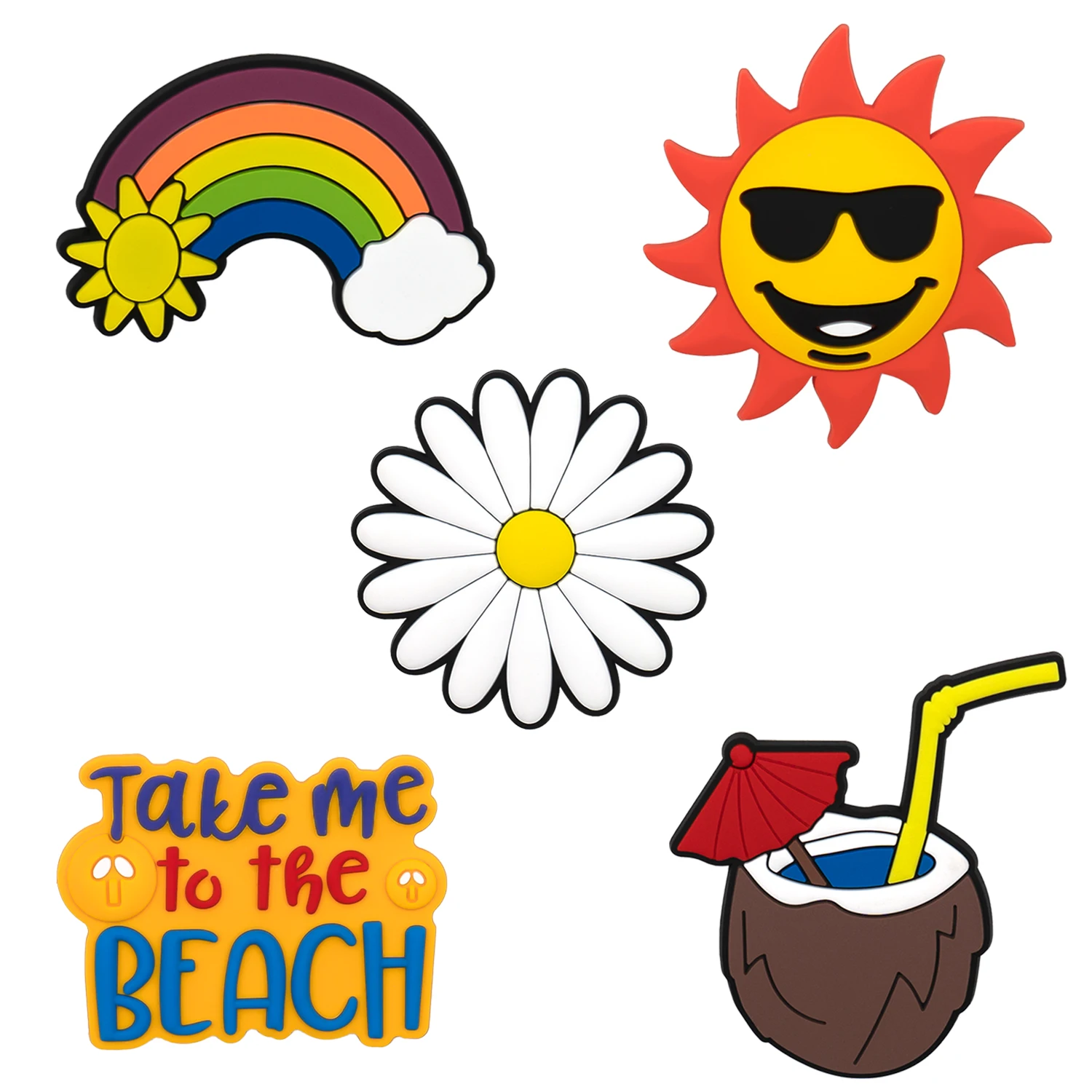 1/5 Stück PVC Sonnenblume Regenbogen dekorativ für mit Loch Einkaufstasche Zubehör für Mädchen Frauen Strand Handtasche Charms Dekorationen Buck – Detail 25