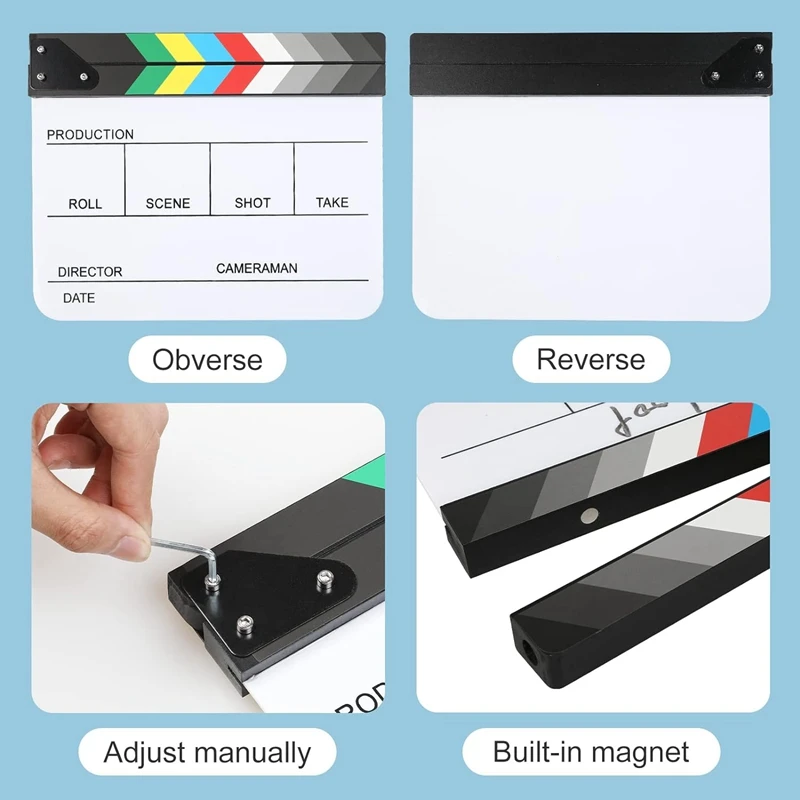 Acrylic Clapboard Dry Erase For TV Film Movie Director Cut Action Scene Clapboard With Marker Pen Eraser Easy Install